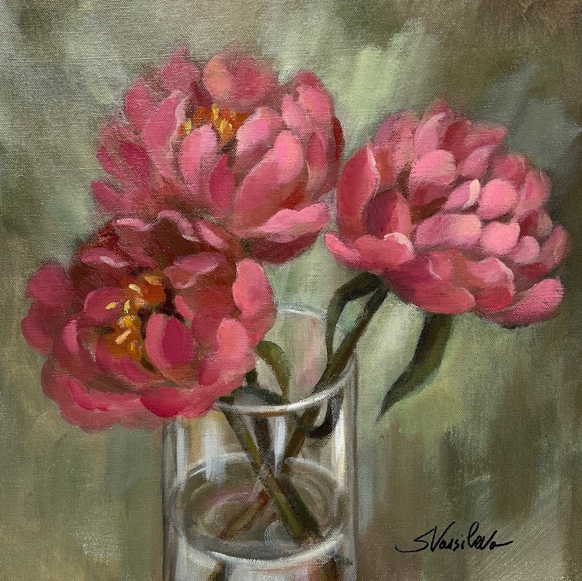  Pink Peonies By Silvia Vassileva, 15 X 15, Artwork For Sale On Artfinder