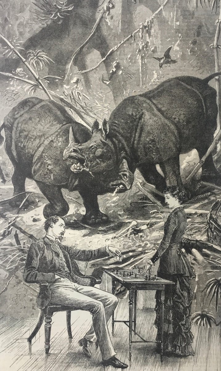 Surrealistic Portrait Collage By Tudor Evans, 7 X 11", Rhino Chess Game, Original Artwork