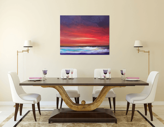 Day's End - Sunset, Seascape, Red, Skies - XL, Modern Art Office Decor Home
