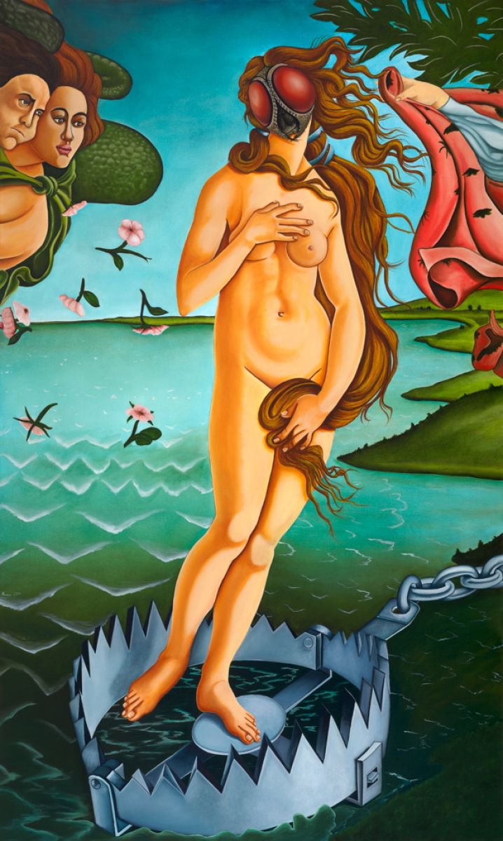 Urban And Pop Portrait Oil Painting By Ryan Rice, 36 X 60", Venus Fly Trap, Original Artwork