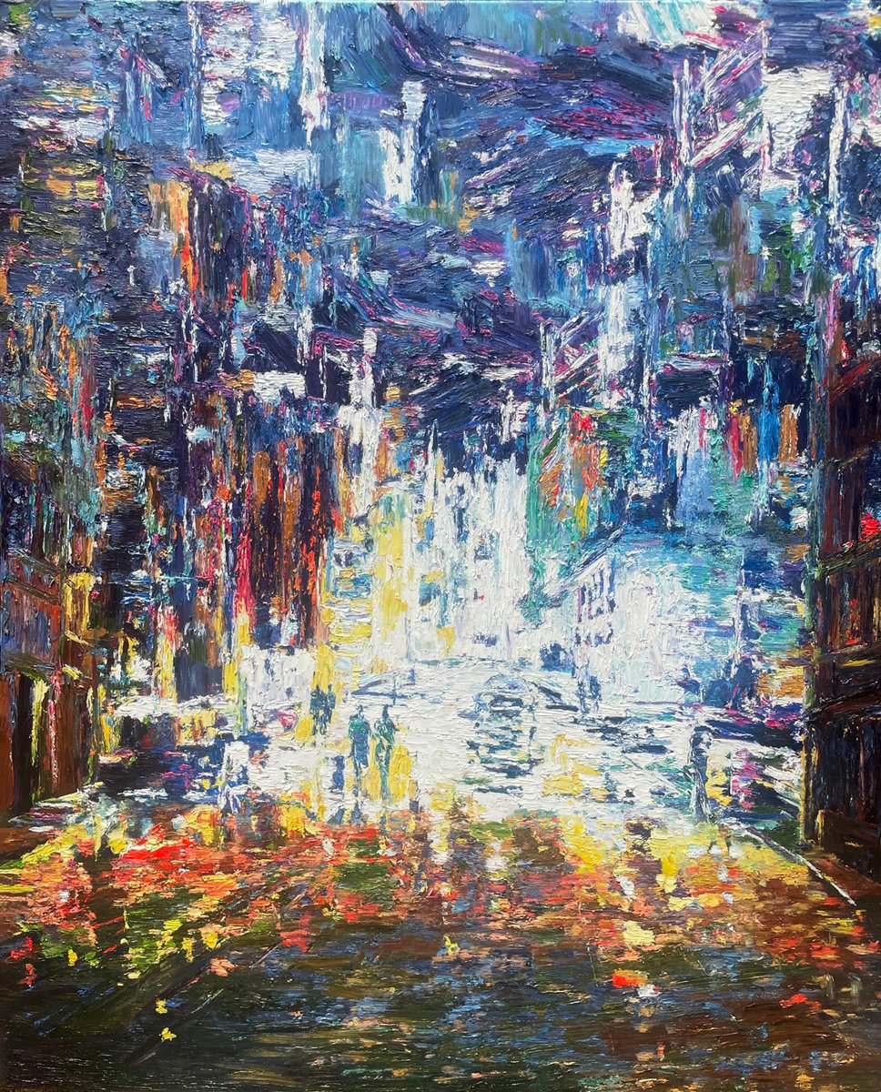 Impressionistic Cityscapes Oil Painting By Kenneth Halvorsen, 30 X 40", Downtown, Original Artwork