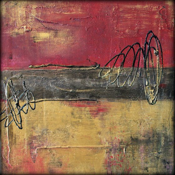 Metallic Square Series I - Red and Gold Urban Abstract Painting
