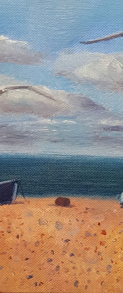 Boats on the  Beach mini by Mary Stubberfield