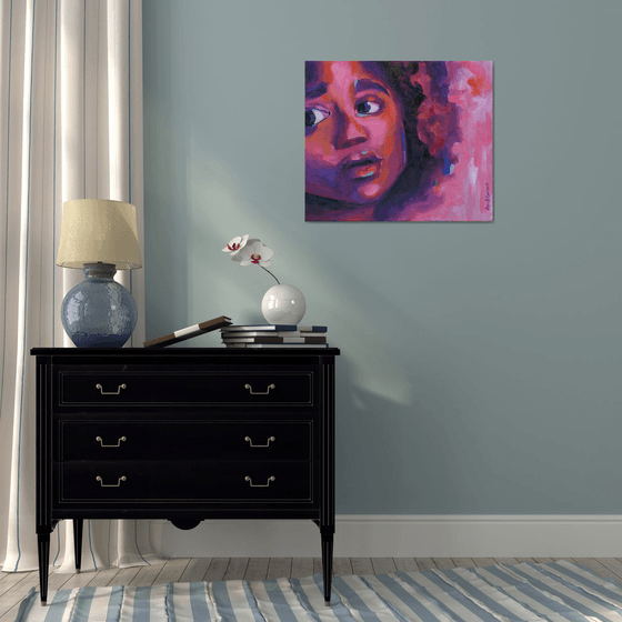 Young Black Female Face — Curious