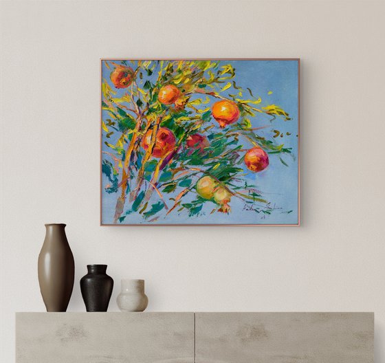 Pomegranate on gray blue