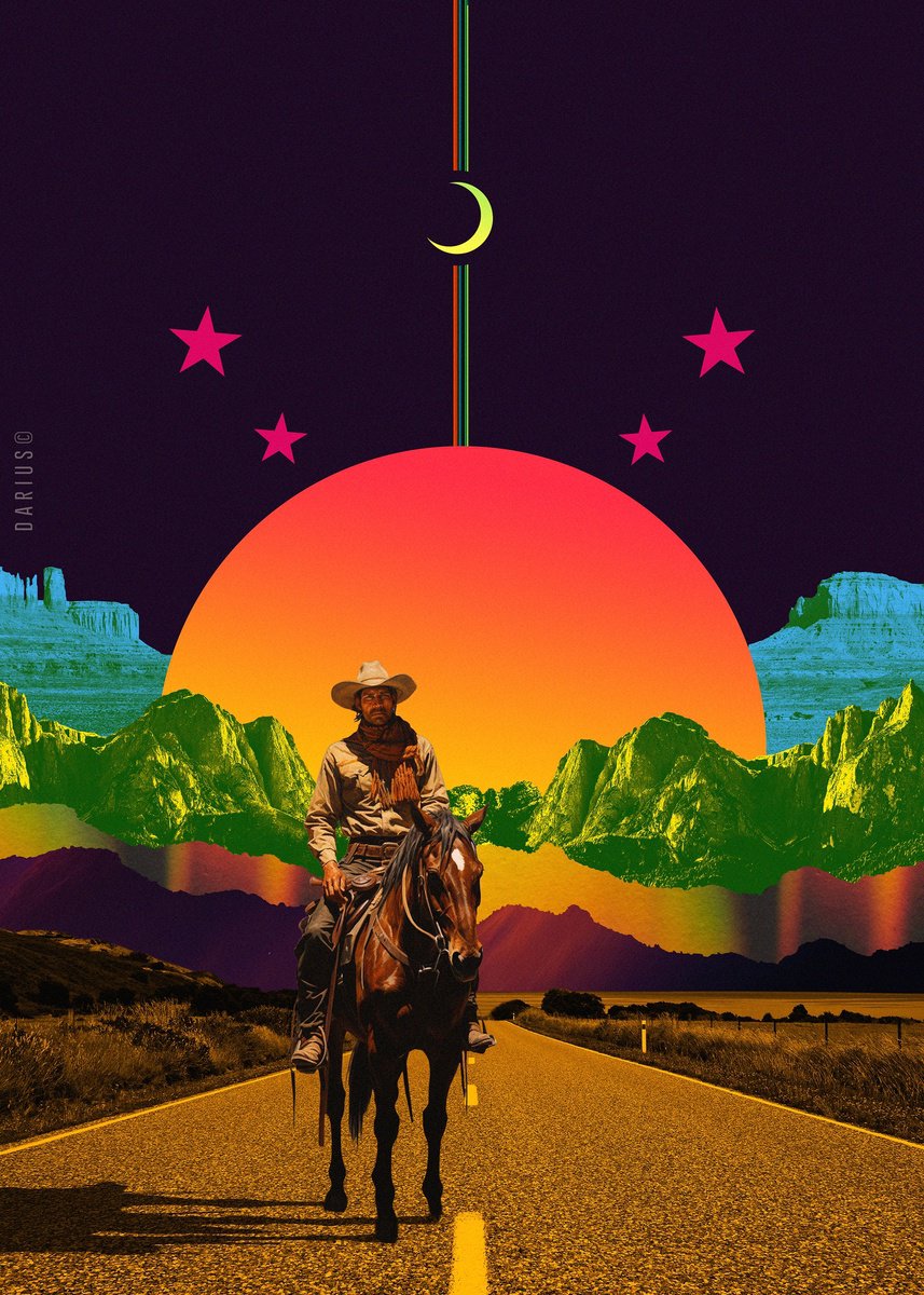 Surrealistic Landscape Giclee Print By Darius Comi, 12 X 18, Stardust Cowboy, Original Artwork