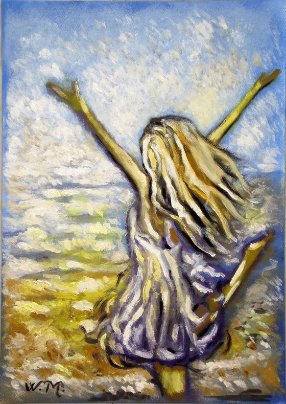 SEASIDE GIRL - DANCING AT THE SEASIDE - Oil painting (30x42cm)