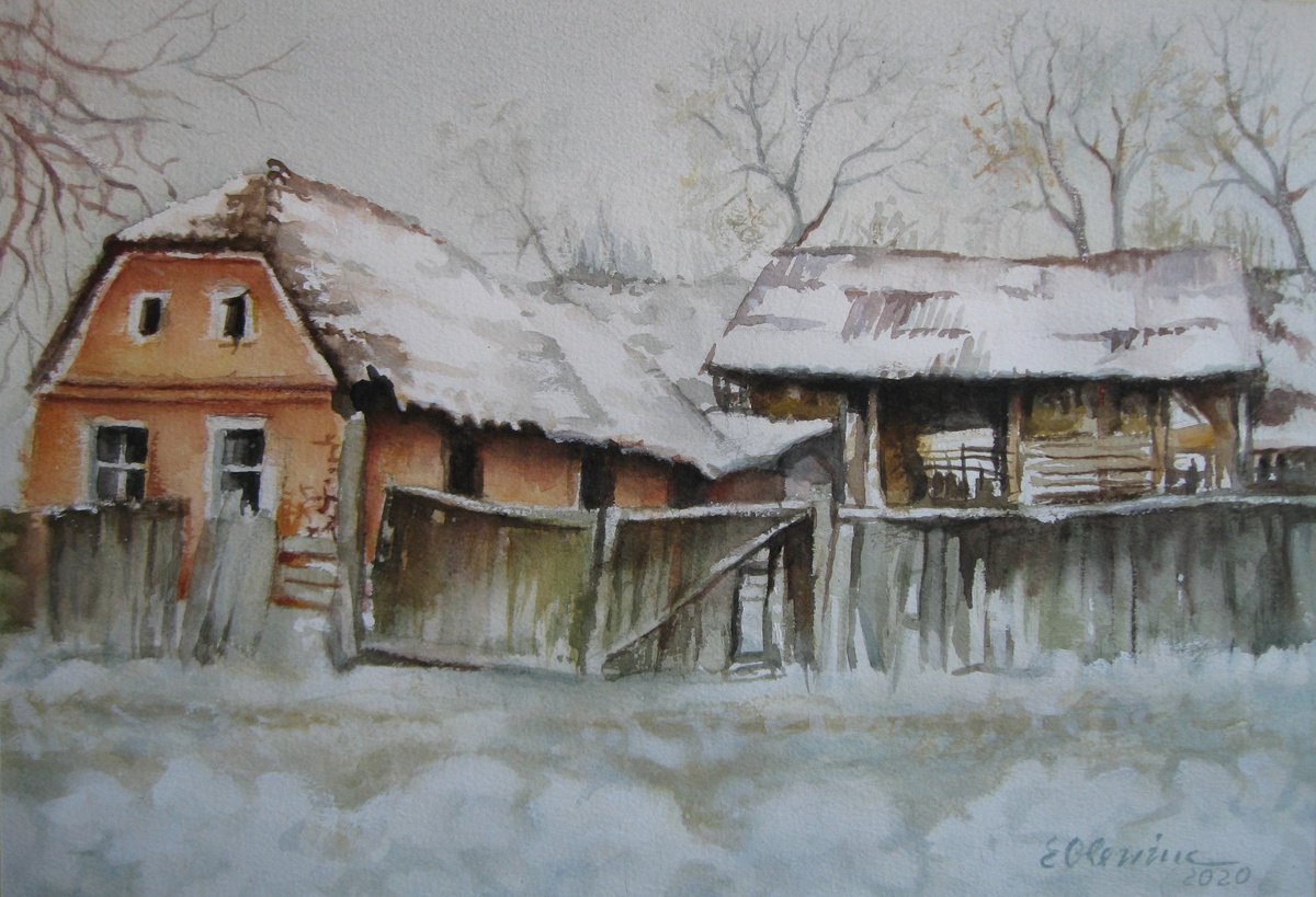 Impressionistic Landscape Watercolour By Elena Oleniuc, 16 X 11, Winter, Original Artwork
