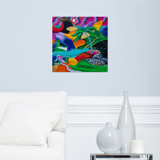VIbrant Colors of the Caribbean - textured acrylic abstract painting on stretched canvas; unique & colorful Puerto Rico art