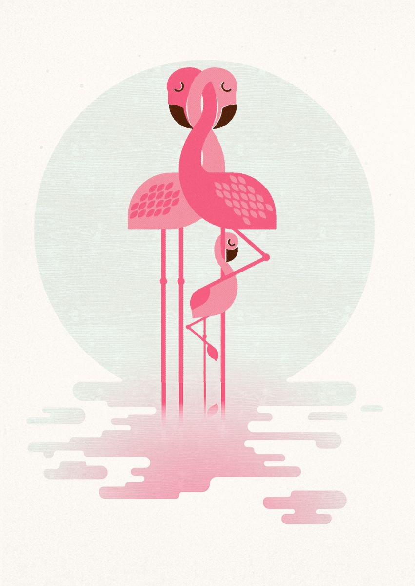 Flamingo and Chick by Forty Winks Art