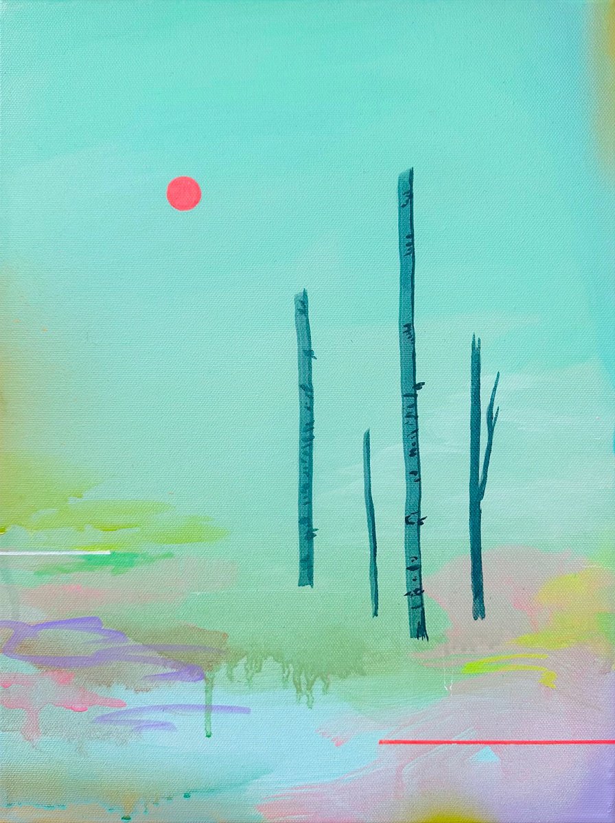 Abstract Landscape Acrylic Painting By Sara Hoque, 13 X 17", Moment, Original Artwork