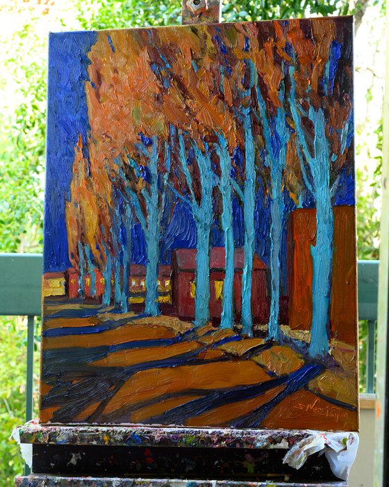 Poplars in the Fall. Night