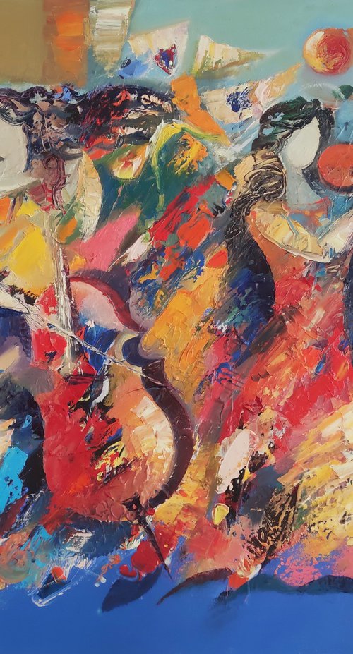 Abstract jazz (90x70cm, oil/canvas, abstract art, ready to hang) by Hayk Miqayelyan