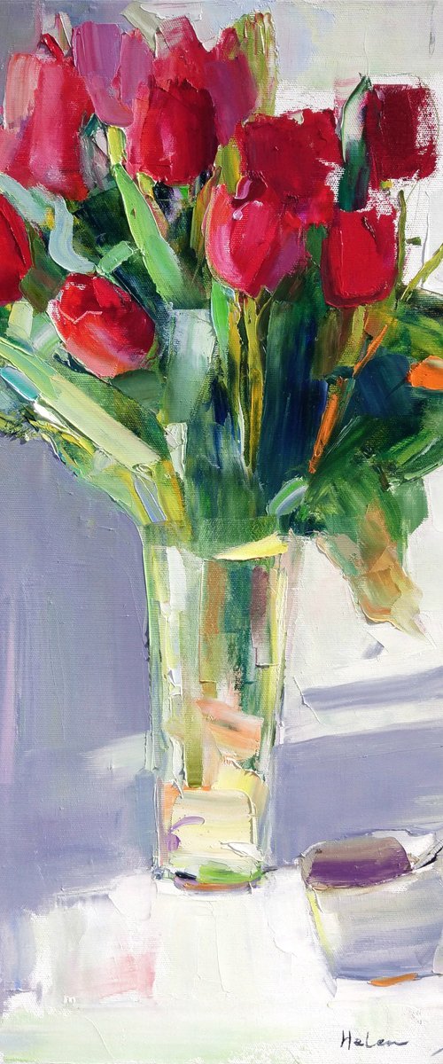 Tulips on white by Helen Shukina