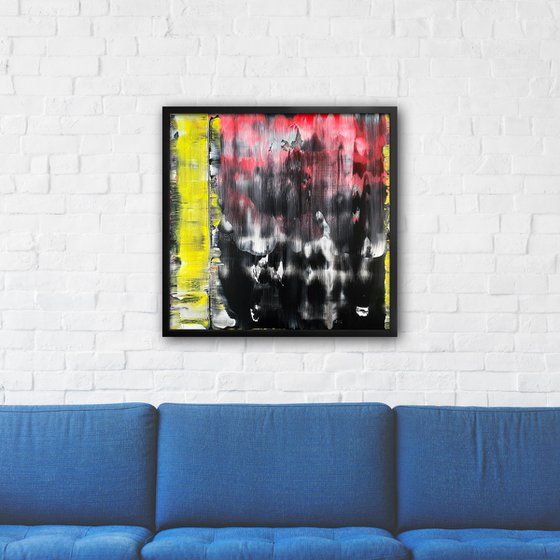 "Divisively So" - Original PMS Abstract Acrylic Painting On Plexiglass, Framed - 26" x 26"