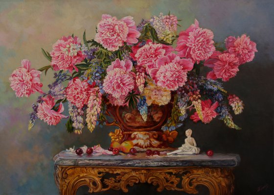 Peonies on a marble table