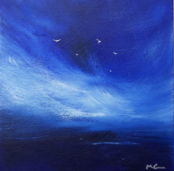 Free as a Bird 1 - seascape, blue, small, gorgeous