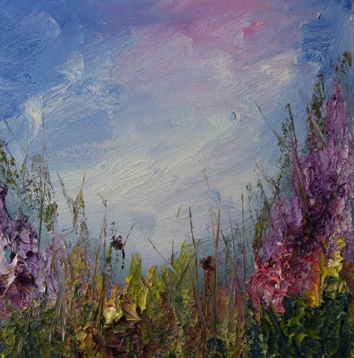 Essence of Summer - A Textured Abstract Landscape by Marjory Sime by Marjory Sime