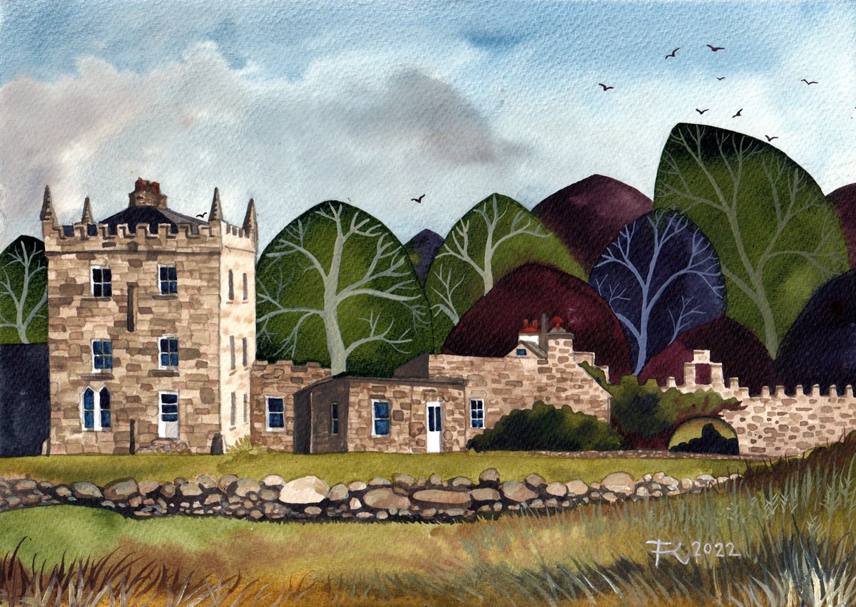 Illustrative Landscape Painting By Terri Smith, 16 X 12", Kilcolgan Castle, Original Artwork