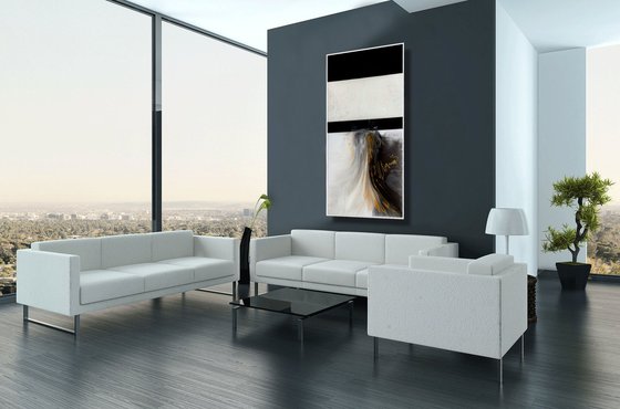 Dance Into Destiny - XL LARGE;  BLACK, WHITE & GOLD ABSTRACT ART;  RESIN CONTEMPORARY MODERN PAINTING. READY TO HANG!