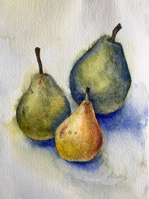 Three pears watercolor still life illustration by Liliya Rodnikova