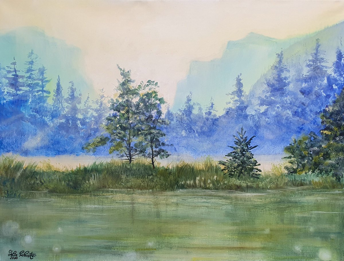 Impressionistic Landscape Acrylic Painting By Yulia Schuster, 31 X 24", Silence, Original Artwork