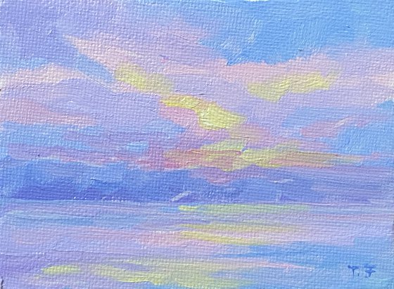 Pink Clouds Reflections Miniature Oil Landscape