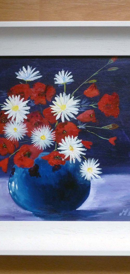 Bowl of Poppies and Daisies by Margaret Denholm