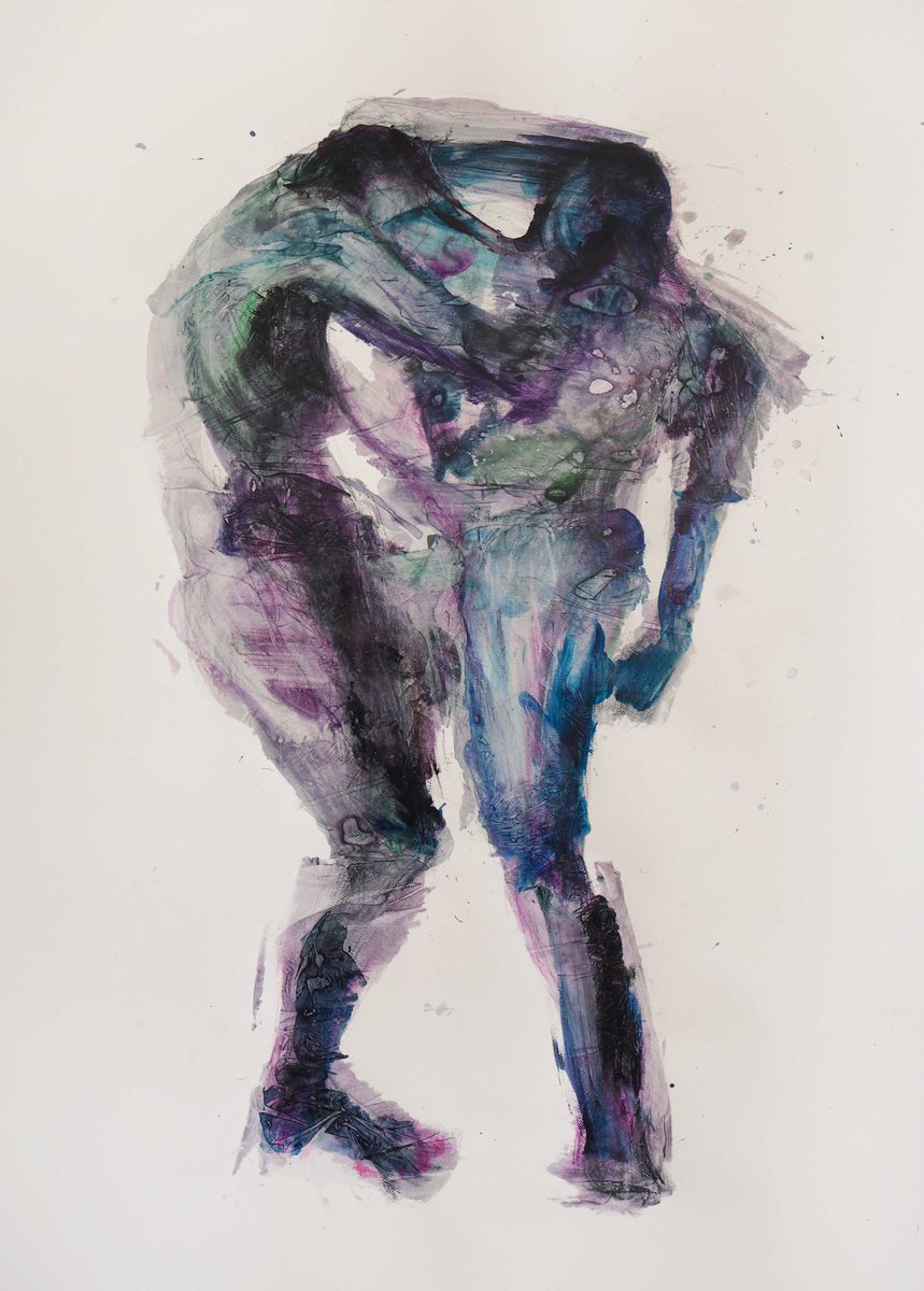 Expressive Portrait Acrylic Painting By Cynthia Gregorova, 43 X 56, No Title Vii (Cleavage), Original Artwork