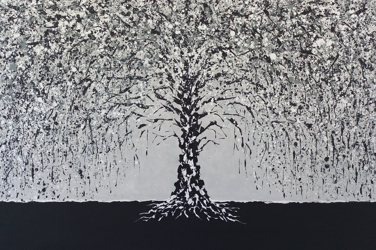 Abstract Acrylic Painting By Max Yaskin, 64 X 43", Silver Tree By M.y., Original Artwork