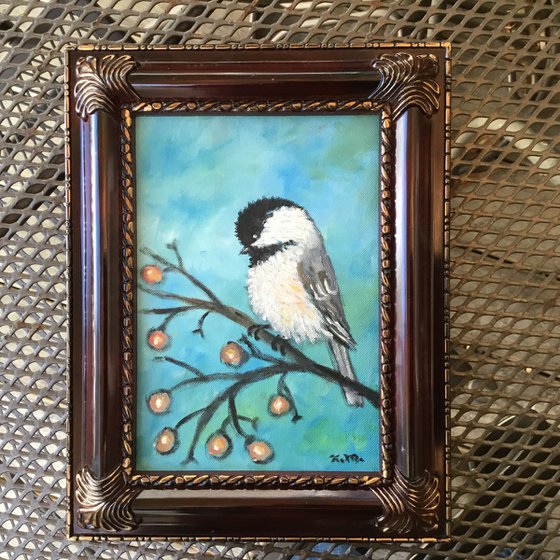 Chickadee # 45 - oil 7X5 canvas