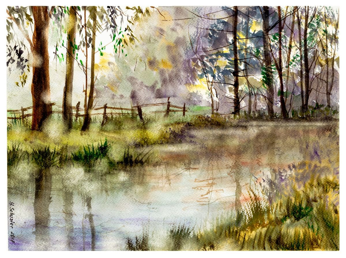 Impressionistic Landscape Watercolour By Yulia Schuster, 14 X 11", Waking Up, Original Artwork