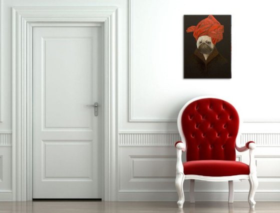 Pug van Eyck - Portrait of a Pug in a Red Turban