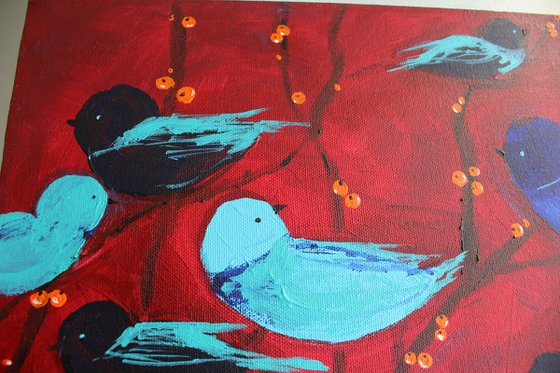 Blue Birds on a Tree painting