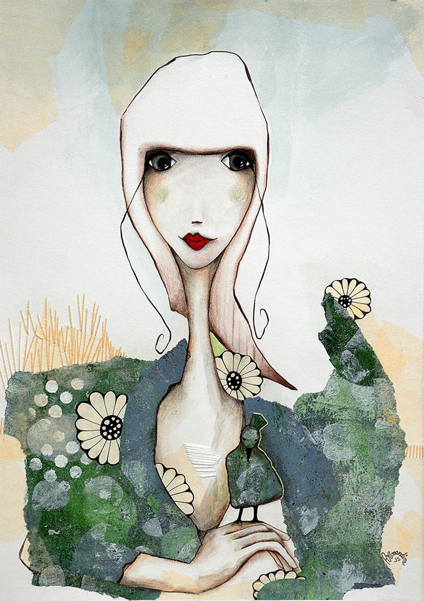 Illustrative Portrait Painting By Armandine Js, 12 X 17, Florvirino 5, Original Artwork