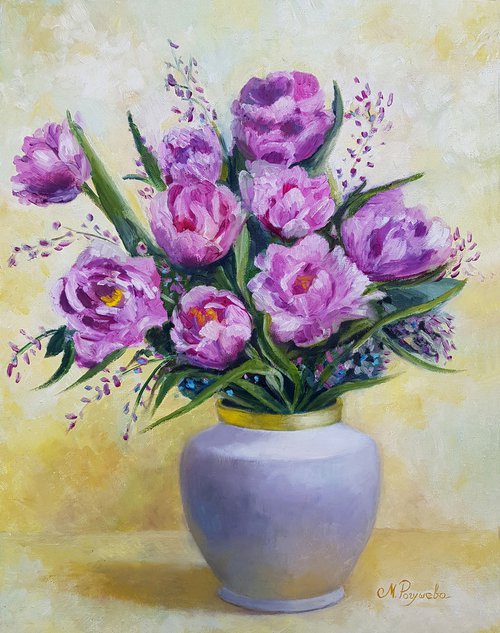 Bouquet of tulips - Breath of Spring original oil painting by Marina Petukhova