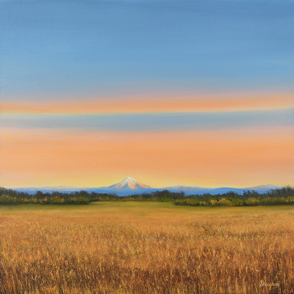 Impressionistic Landscape Oil Painting By Suzanne Vaughan, 20 X 20", Distant Mountain - Blue Sky, Original Artwork