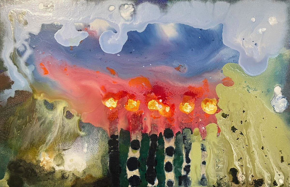 Organic Abstract Painting By Shelli Finch, 27 X 17", Rising Tide Of Humanity, Original Artwork