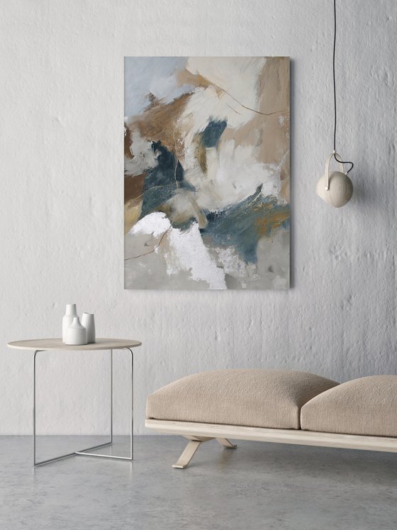"Blue Velor" Abstract gray beige blue art