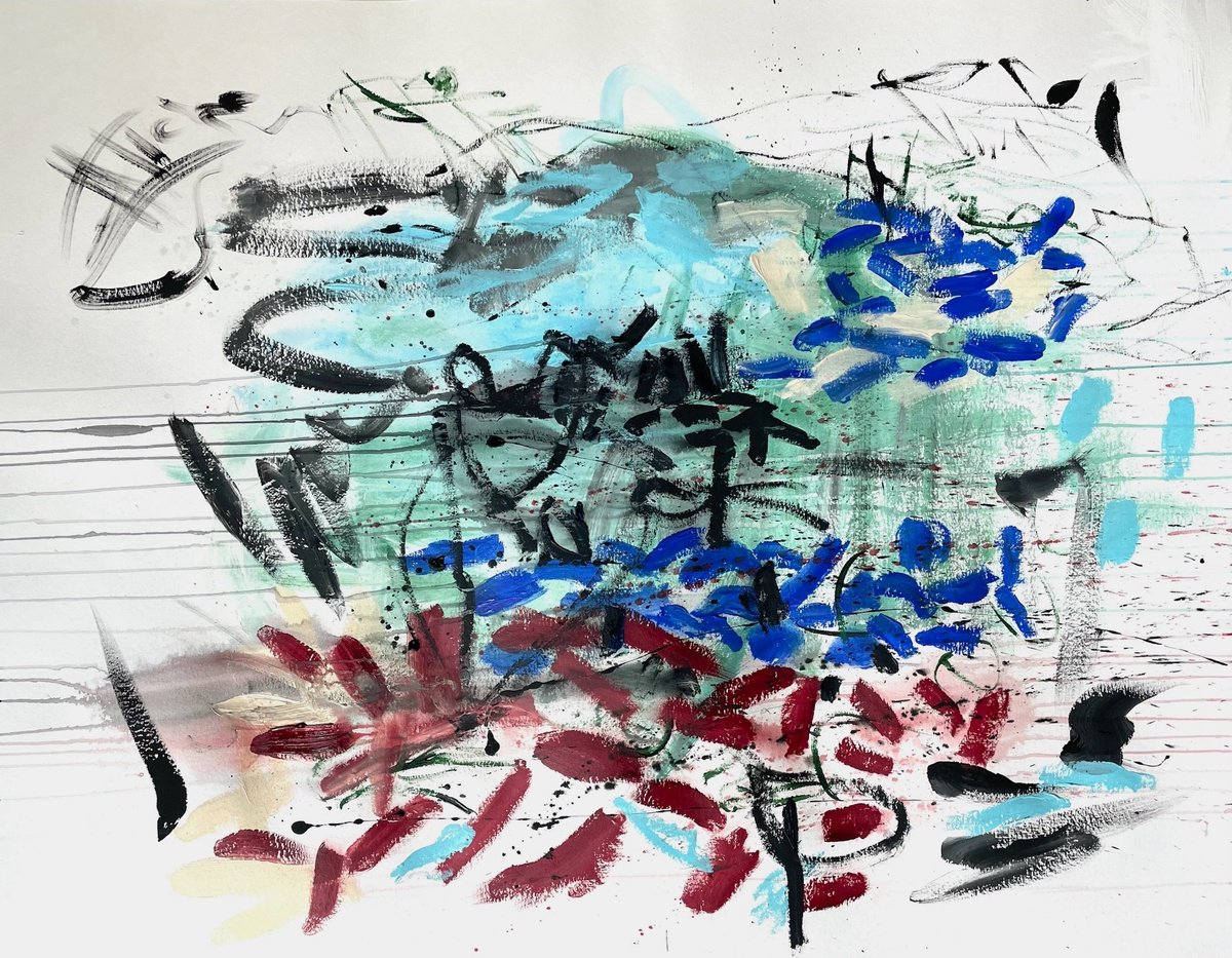 Organic Abstract Acrylic Painting By Christel Haag, 39 X 31, Travel Experiences, Original Artwork