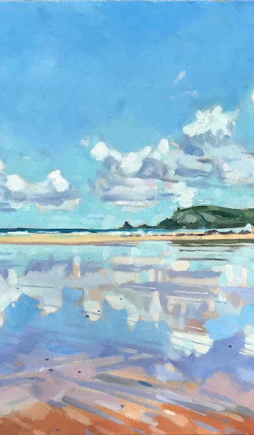 Reflections In The Sand, Treyarnon Bay by Emma Dashwood