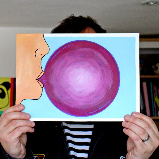 Pop! Purple Bubble Gum Pop Art Painting On Unframed Paper