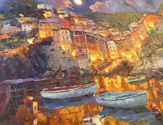 Night city at the pier