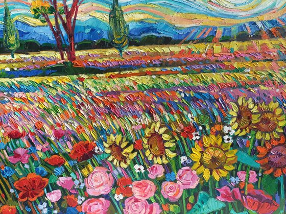 Summer fields under Gogh sky