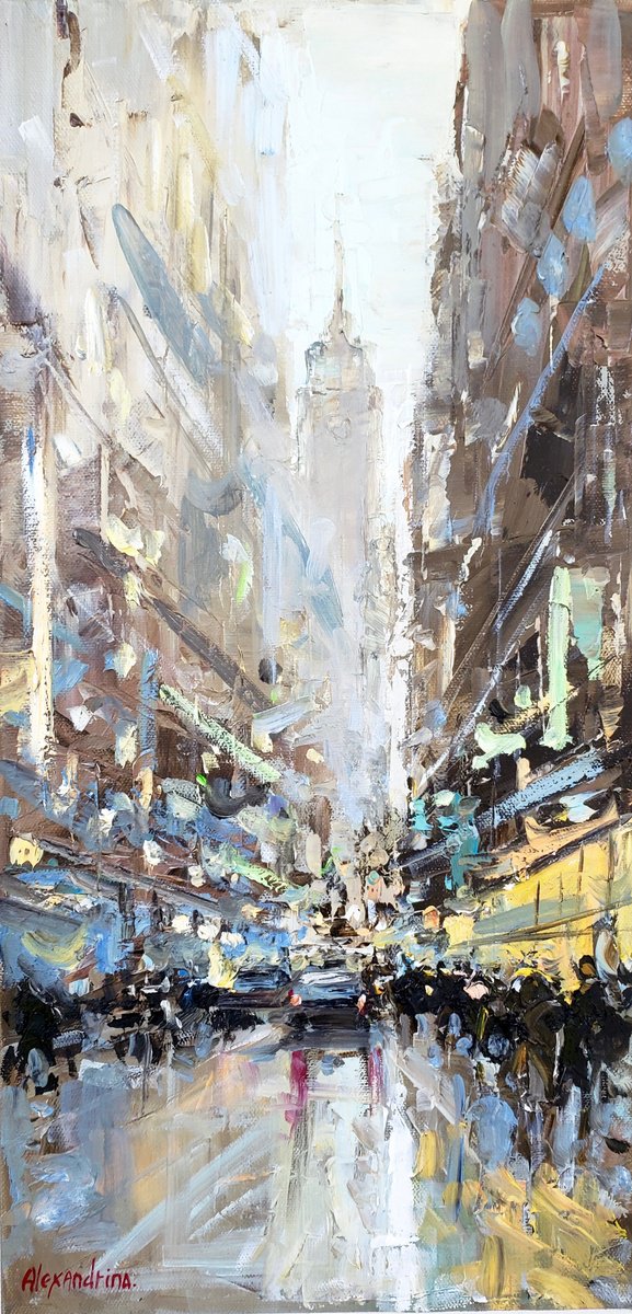 Impressionistic Landscape Oil Painting By Irina Alexandrina, 10 X 20, New York. Evening., Original Artwork