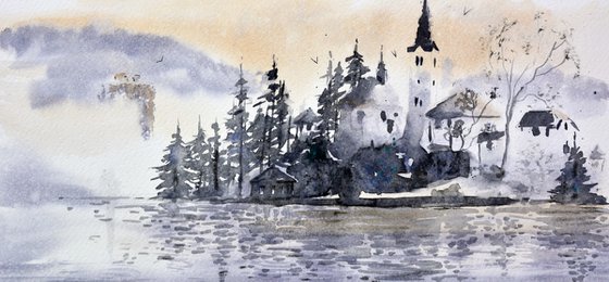 Bled Lake Slovenia #41 17x36cm 2022 smal watercolour