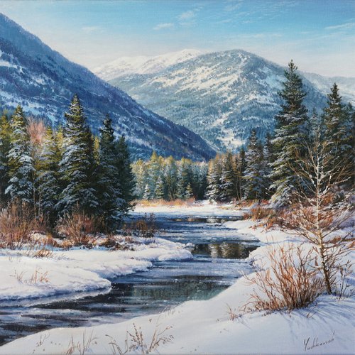 Winter river in the embrace of spring by Viktar Yushkevich YUVART