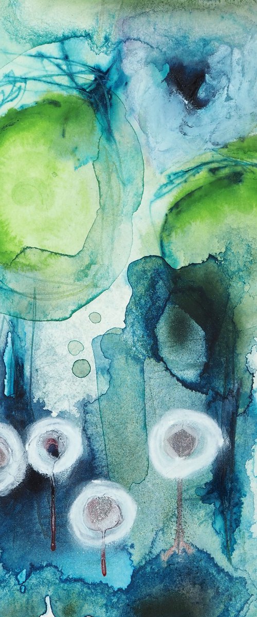 Rainy forest - abstract blue watercolor by Sara Rodighiero