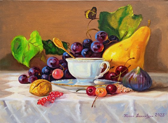 Still life - fruits (40x30cm, oil painting, ready to hang)