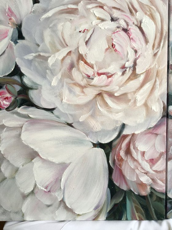 White peonies.Original oil painting